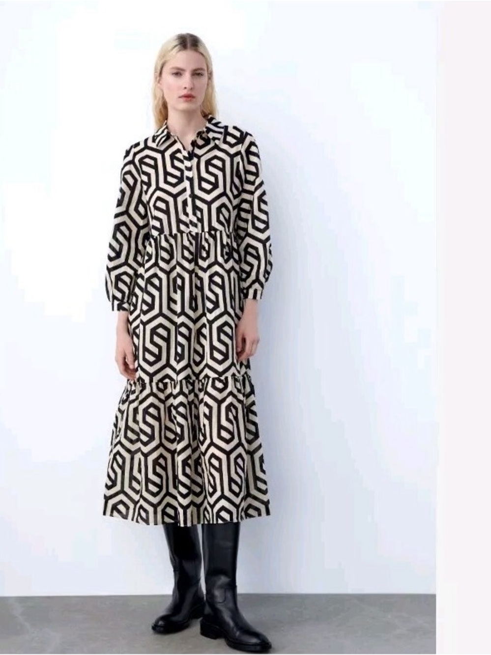 Zara Black & White Geometric Dress - Picture 3 of 8